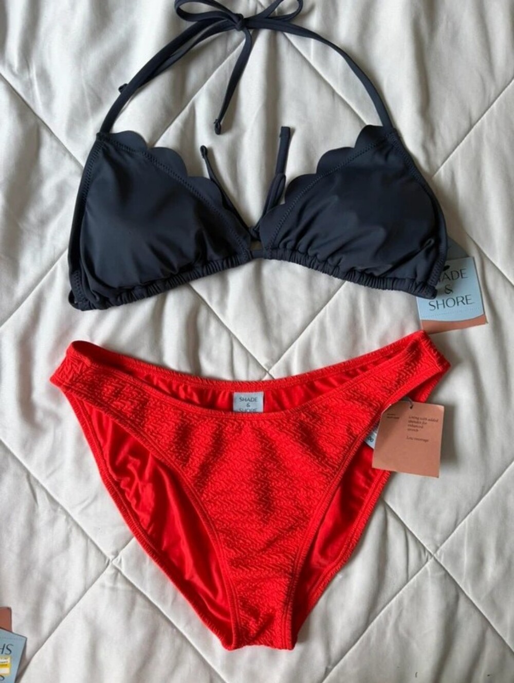 Shade & Shore Women's Two-Piece Bikini Set - Black Top & Red Bottom